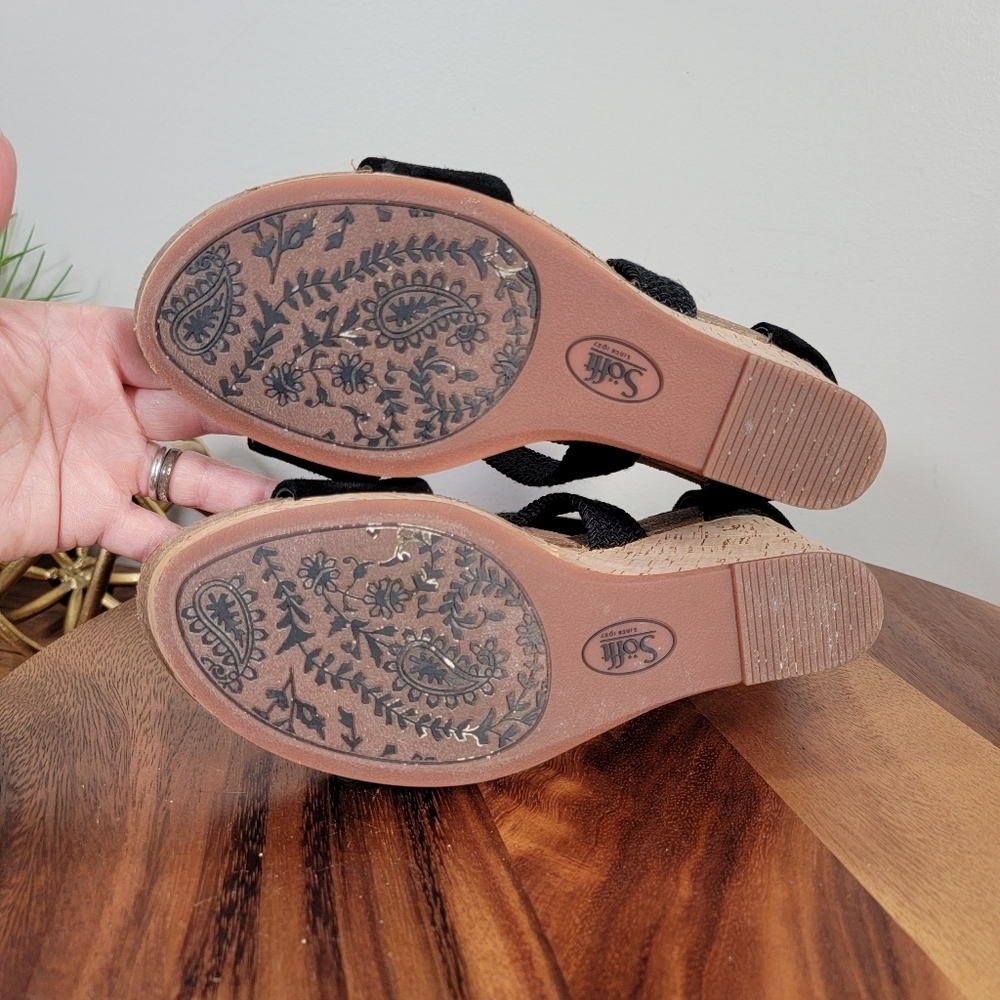 Sofft Black Cork Wedge Sandals - Picture 10 of 11